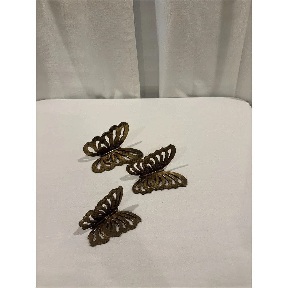 VTG Home Interior Butterflies Hinged Plastic Golden Wall Hanging~ Set Of 3